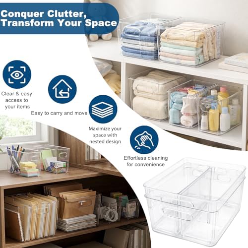 MOONEDGE 8 Pack Clear Plastic Storage Bins