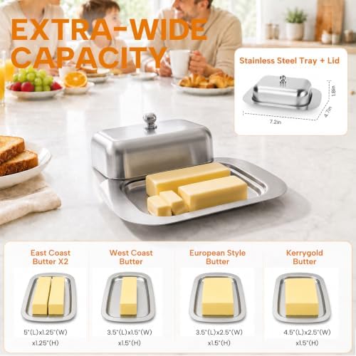 Sturdy Stainless Steel Butter Dish with Lid & Handle for Countertop