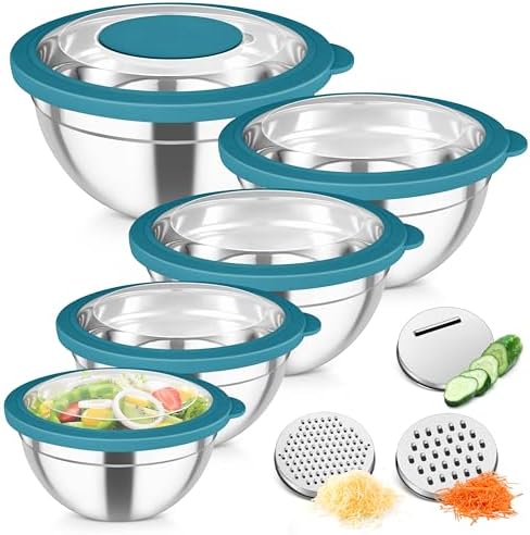 TeamFar Mixing Bowls, Stainless Steel Salad Serving Bowl with Clear