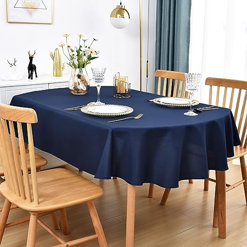 Oval Tablecloth 60 x 84 in Polyester Fabric Tablecloths, Navy Blue