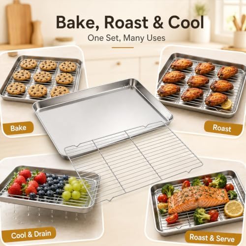 Titanium Baking Sheet with Cooling Rack Set of 2, 16x12Inch Cookie