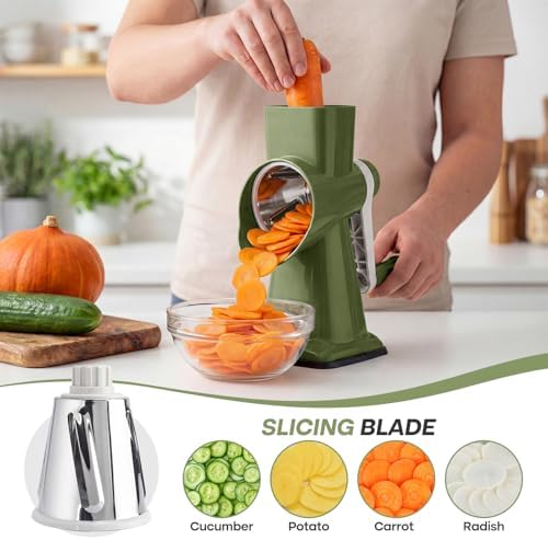 Rotary Cheese Grater, Hand Crank, 3-Blade