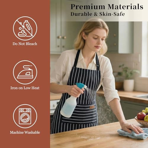 2 Pack Cooking Aprons Adjustable Bib Apron for Women with 2 Pockets
