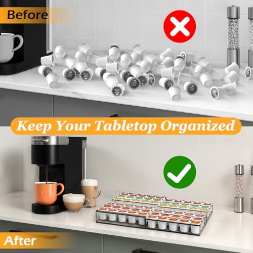 Coffee Pod Holder Drawer, Expandable K Cup Holder Compatible with Keurig K-Cup, K Cup Drawer Organizer Hold 35-70 Coffee Pod Storage for Coffee Station Office and Kitchen, Black