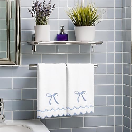 2 Pcs Coquette Bow Hand Towels 15.75 x 27.56 Inch Scalloped
