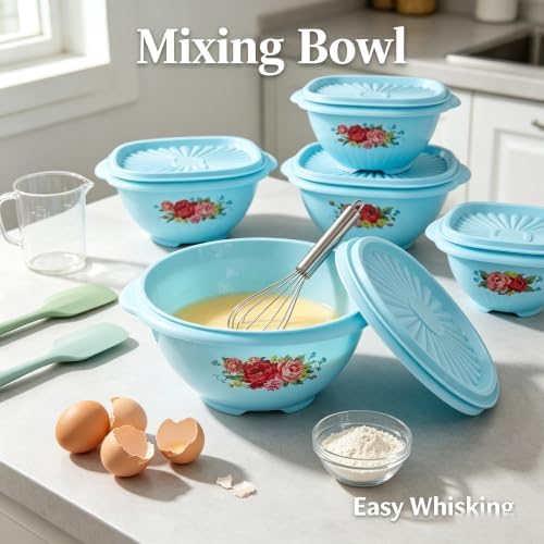 8 Piece Nesting Plastic Bowl Set With Matching Lids, Teal, Multi-Size