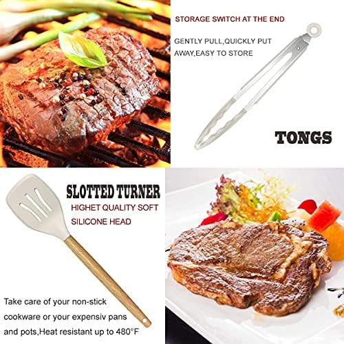 35-Piece Silicone Kitchen Utensil Set, Wooden Handles