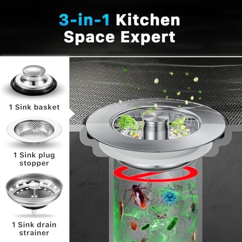 3-in-1 Stainless Steel Kitchen Sink Drain Strainer, JOMST Kitchen