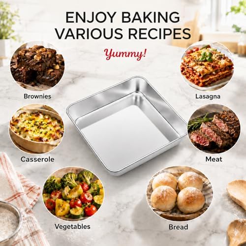 TeamFar 8x8 Baking Pan, Stainless Steel Square Cake Brownie Pan