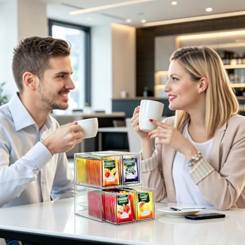 4 Pack Tea Bag Drawers Organizer, Clear Plastic Stackable Tea