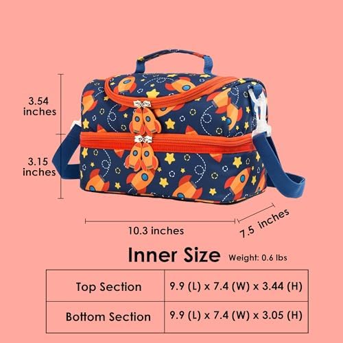 Insulated Kids Dual Compartment Lunch Bag, Star Rocket