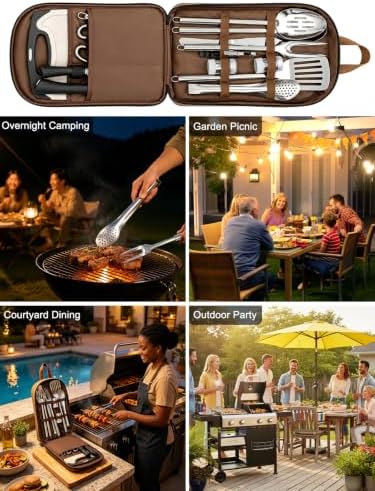 15-Piece Stainless Steel Camping Utensil Set