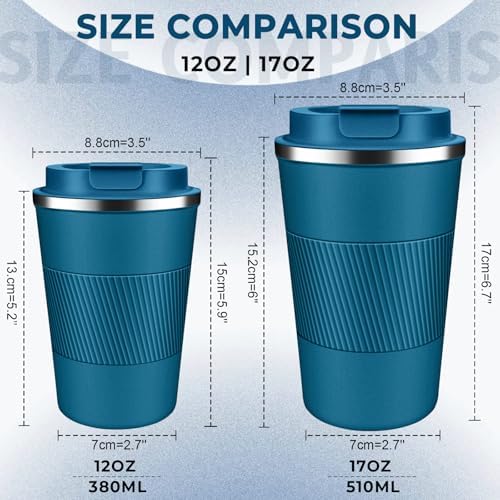 Insulated Coffee Tumbler 17 oz, Stainless Steel Coffee Mug with Lids