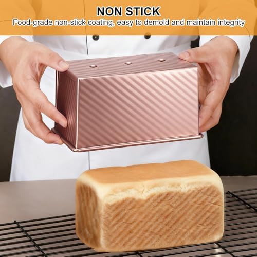 2 PCS Pullman Loaf Pan With Lid, 2.2 LB/1 LB Sandwich Bread Loaf Pan
