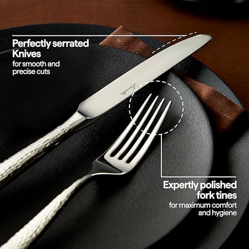 LUCIELLA 65-Piece Hammered 18/10 Forged Silverware Set and serving