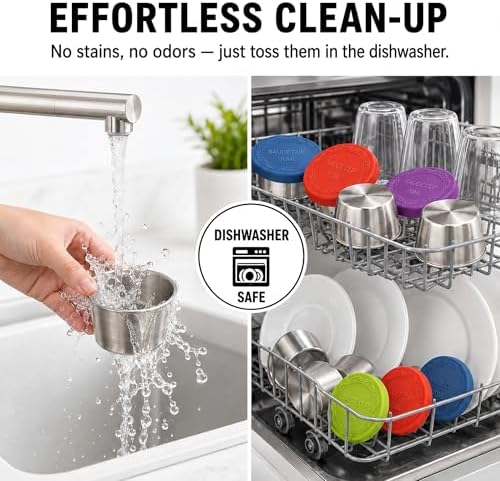 2.4 oz Stainless Steel Dressing Containers with Silicone Lids Set of 6