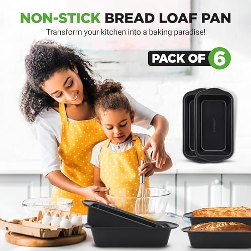 NutriChef Loaf Pans Set of 6 | Non-Stick Premium Bread Pans Quick &