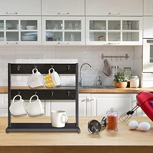 IBUYKE Coffee Mug Holder for Countertop,16 Hook Mug Tree,Black TBJ001B