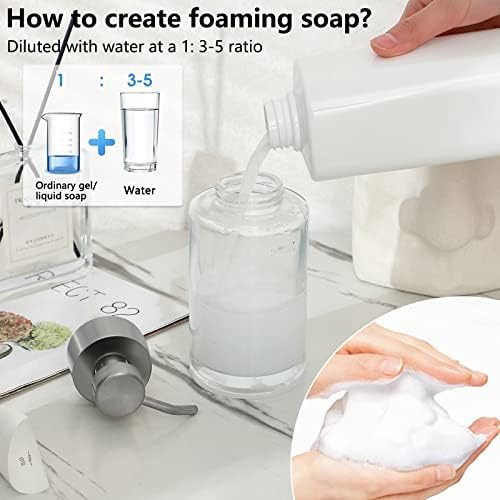 Foaming Soap Dispenser Set, 12 Oz Glass Hand Soap Dispenser with 304
