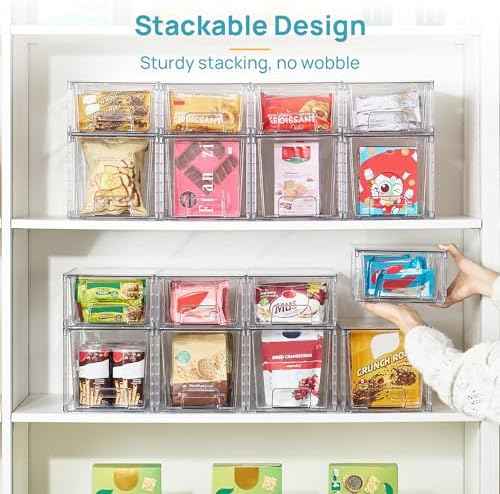 Vtopmart Clear Stackable Storage Drawers, 4 Pack