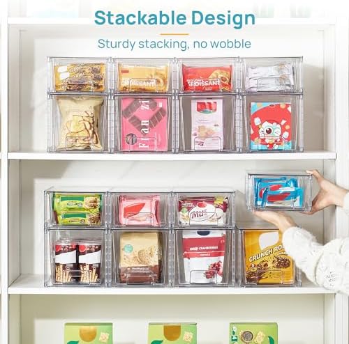 Vtopmart Clear Stackable Storage Drawers, 4 Pack