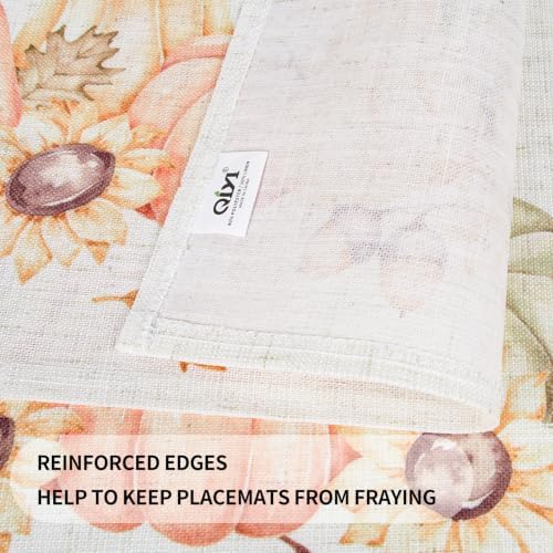 QIYI Fall Placemats Set of 6, 12"x18" Linen Place Mats, Pumpkin