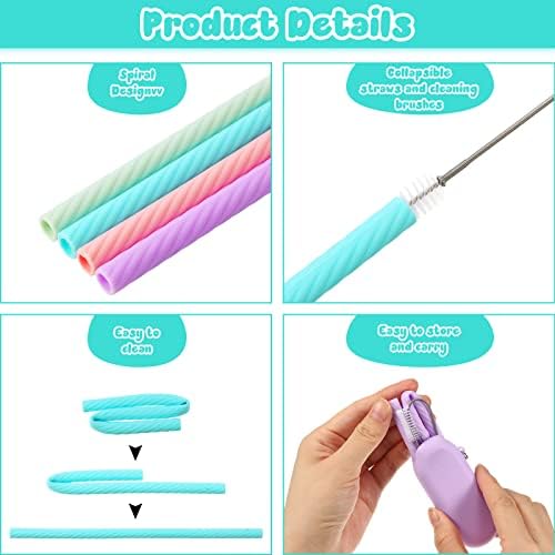 Meanplan 4 Sets Reusable Straws Travel Case Brush Silicone,Classic