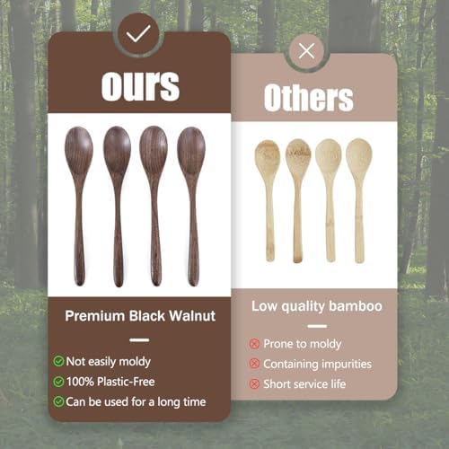 Black Walnut Wooden Spoons, 4pcs Soup Spoons for Eating, Eco-Friendly