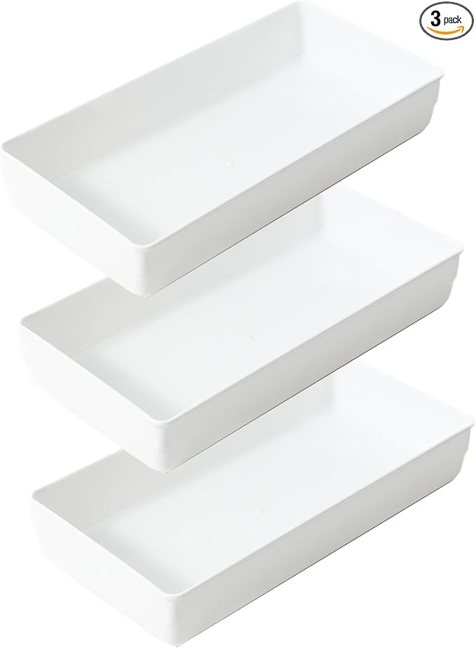 3 Pack White Plastic Drawer Organizer Tray Cutlery Utensil Makeups Drawer by ihomecooker
