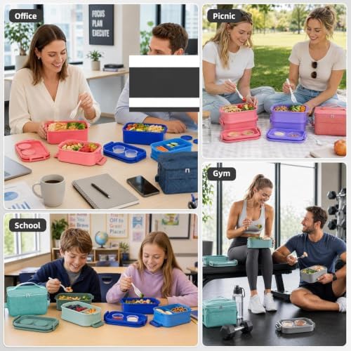 Adults Lunchbox Bento Box with Lunch Bag- 74 OZ All-in-One Stackable