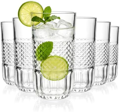 Highball Glasses Set of 6, 12oz Crystal Drinking Glasses, Water Glass