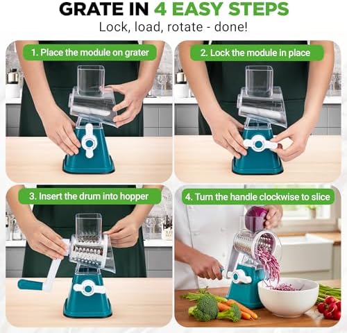 Nutrichef 3 in 1 Cheese Grater and Shredder, Green