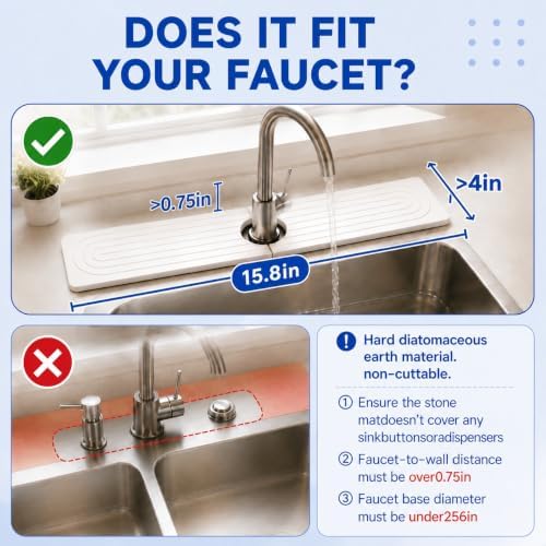 Absorbent Stone Faucet Mat for Kitchen Sink - 15.8" x 4" Diatomite