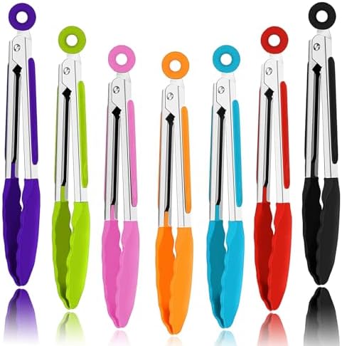 7 Pack Kitchen Tongs, 7 Inch, Stainless Steel