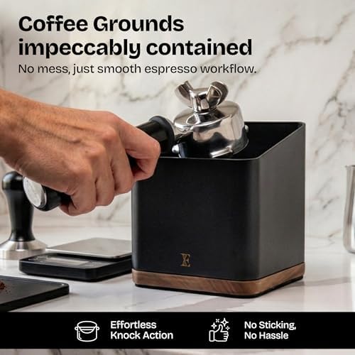 Espresso Knock Box with Lid, 1L Steel Coffee Puck Container, Black