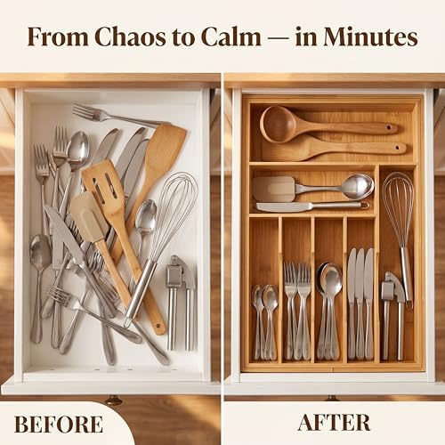 Liviys Cutlery Drawer Organizer for Kitchen Utensils, 13-20 Inches