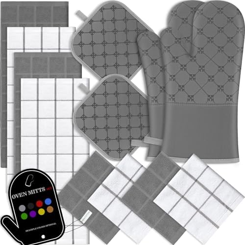 Oven Mitts Kitchen Towels Dishcloths with Pot Holders Sets 12PCS, Dish
