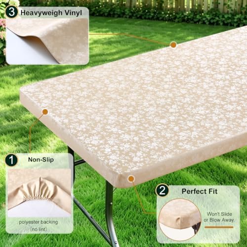 Smiry Heavy Duty Vinyl Fitted Tablecloths for 5 Foot Rectangle Tables