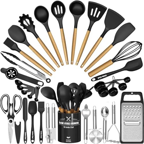 Umite Chef 34-Piece Silicone Utensil Set, Black