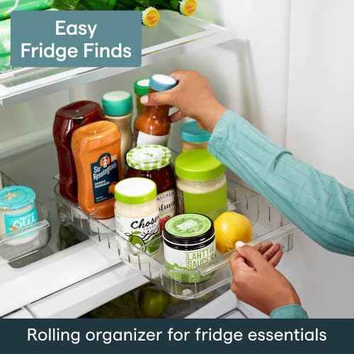 YouCopia RollOut Fridge Caddy BPA-Free Clear Rolling Refrigerator Organizer Bin with Adjustable Dividers and Handles, 9" Wide