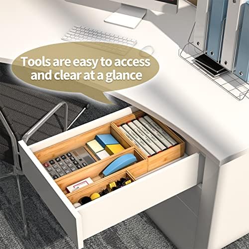 Bamboo Kitchen Drawer Organizer 12"x 3", Wooden Stackable Silverware