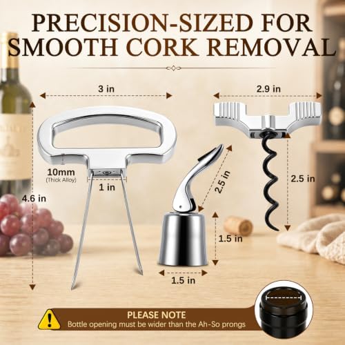 Ah So Wine Opener with 2PCS Airtight Wine Stoppers, U-handle