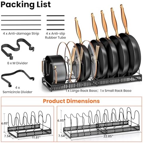MUDEELA Expandable Pot and Pan Lid Organizer, 10 Divider, Black