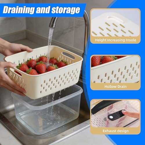 3 Pack Fruit Storage Containers for Fridge with Removable Colander