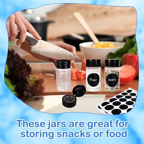 60 Pack 2.7 oz Plastic Spice Jars with Black Lids and Labels Empty