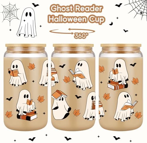 Coolife Halloween Ghost Reading Cup, 16 oz Bookish Fall Glass Tumbler