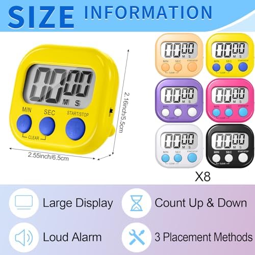 Macarrie 48 Pcs Digital Kitchen Timer Bulk Small Magnetic Backing
