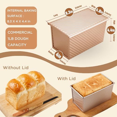 KITESSENSU Pullman Loaf Pan with Lid, 1 lb Dough Capacity Non-Stick