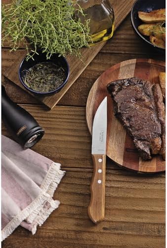 Tramontina 5” Jumbo Steak Knives Set of 4, Sharp Knife with Wooden