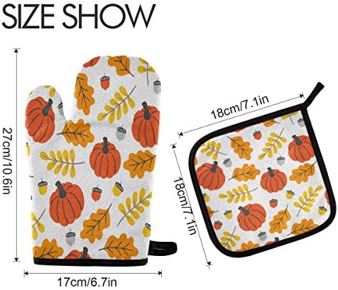 QMXO Halloween Leavs Pumpkins Oven Mitts Quilted Cotton Lining